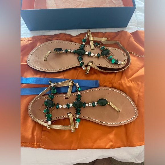 Emanuela Caruso Capri stunning green jewel sandals size 39 fit 8.5 US - Picture 11 of 13